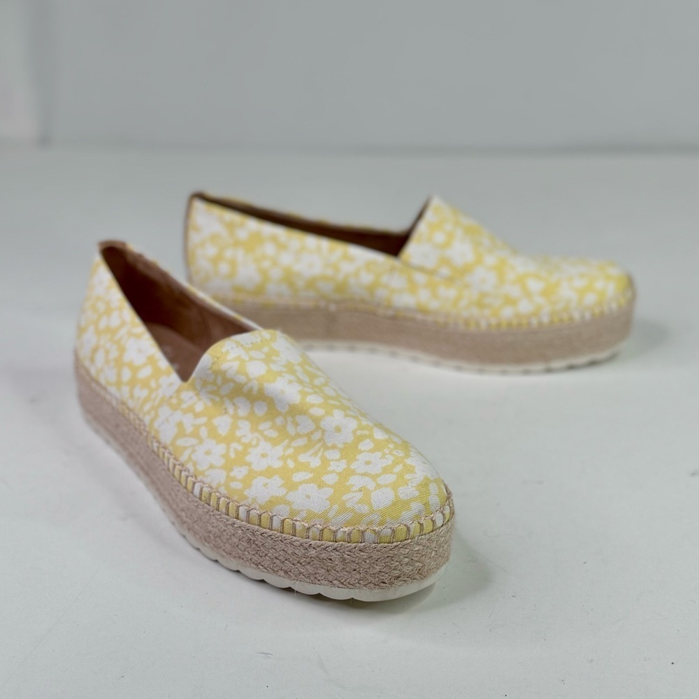 Dr. Scholl's Sunray platform espadrille slip on shoes yellow white flowers 8
